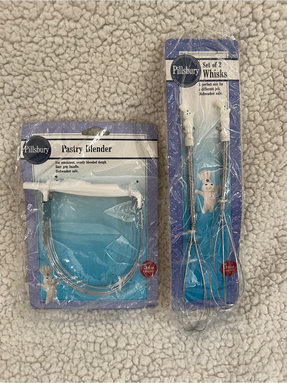 Pillsbury Doughboy Vintage set of 2 Wisks & Pastry Blender, sealed 1992